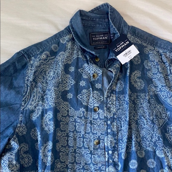 NWT Topman Denim Pattern Shirt - Picture 3 of 3